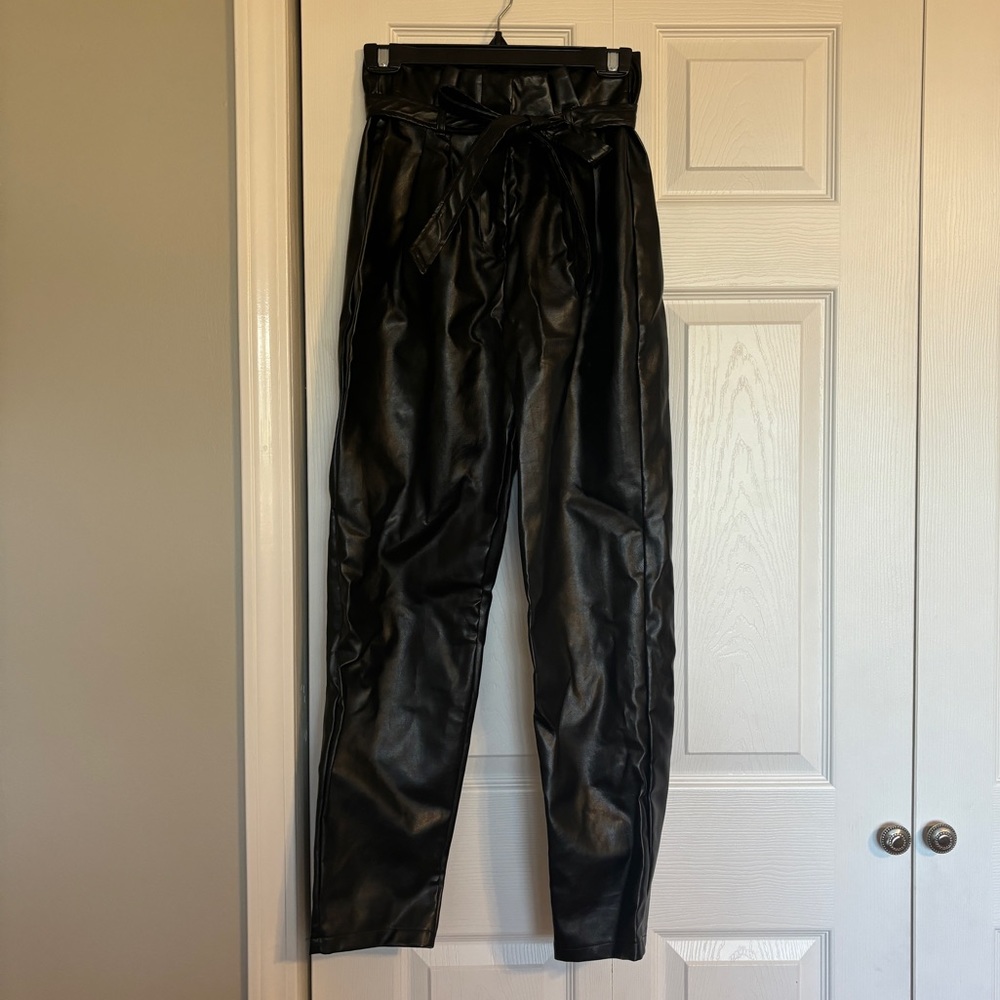 Black Faux Leather High Waisted Pants
